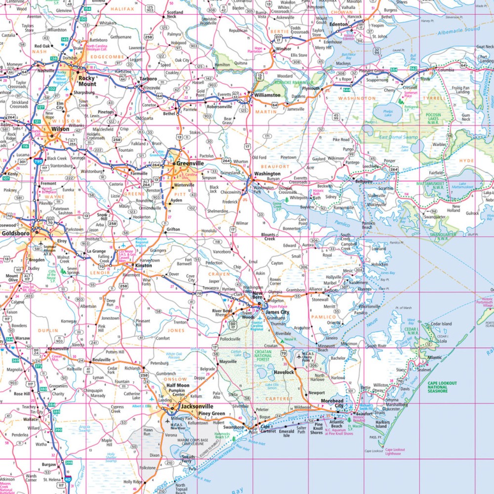 North Carolina State Highway Folded Map by Rand McNally (Easy to Read) - Map Detail