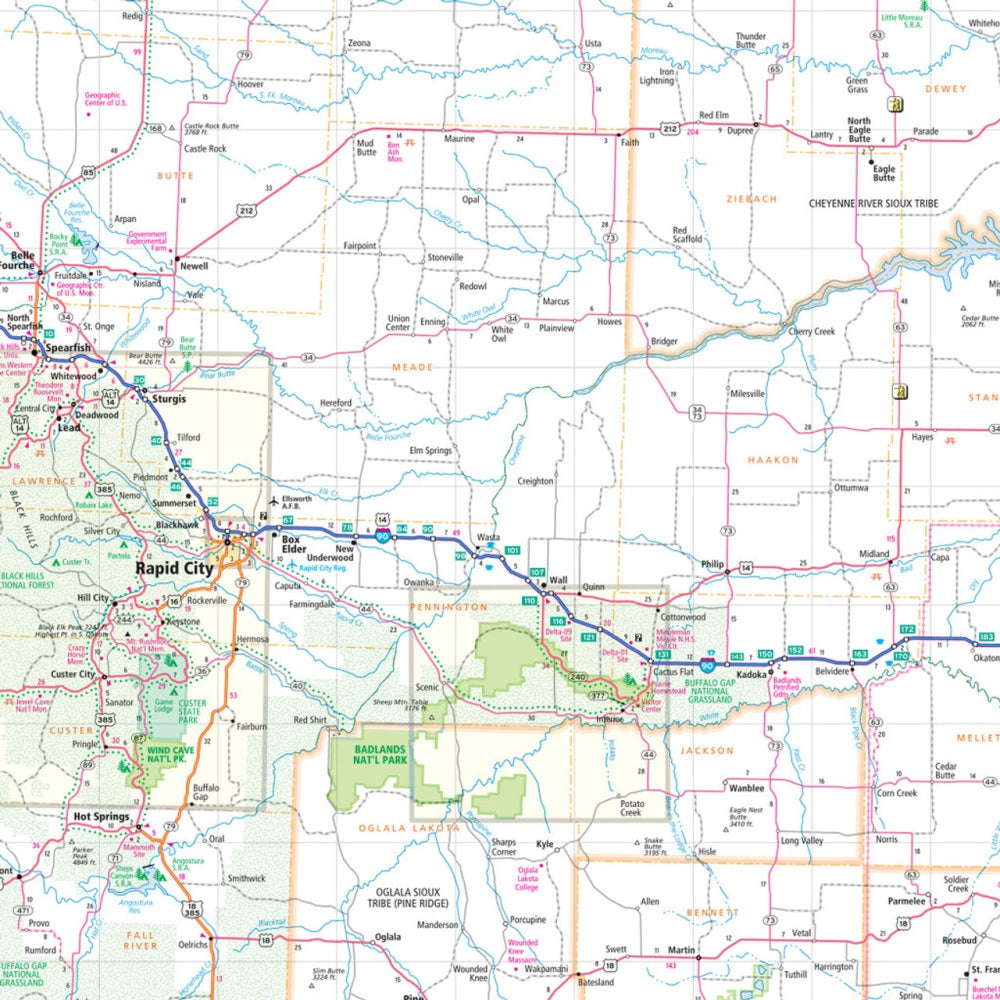 North Dakota & South Dakota State Highway Folded Map by Rand McNally (Easy to Read) - Map Detail