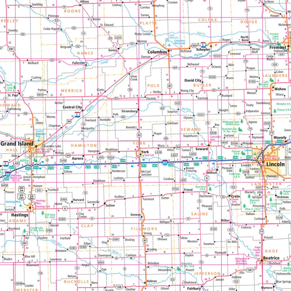 Nebraska State Highway Folded Map by Rand McNally (Easy to Read) - Map Detail