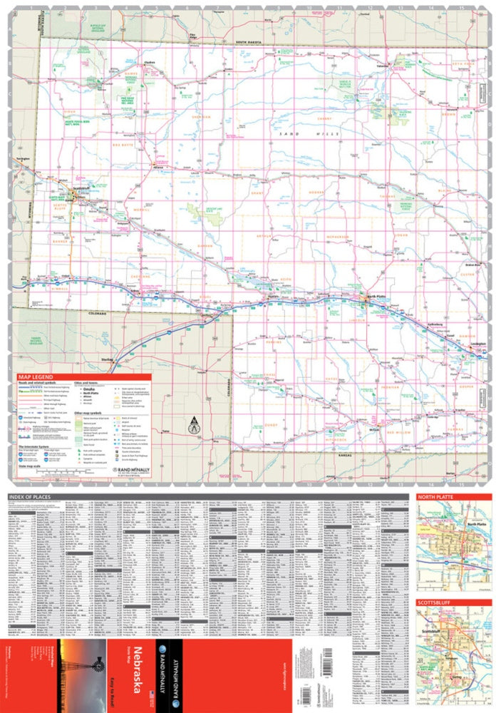 Nebraska State Highway Folded Map by Rand McNally (Easy to Read) - West Map