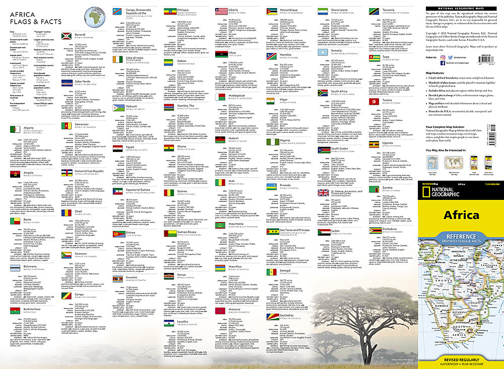 Africa Folded Reference Map with Flags & Facts by National Geographic - Flags & Facts
