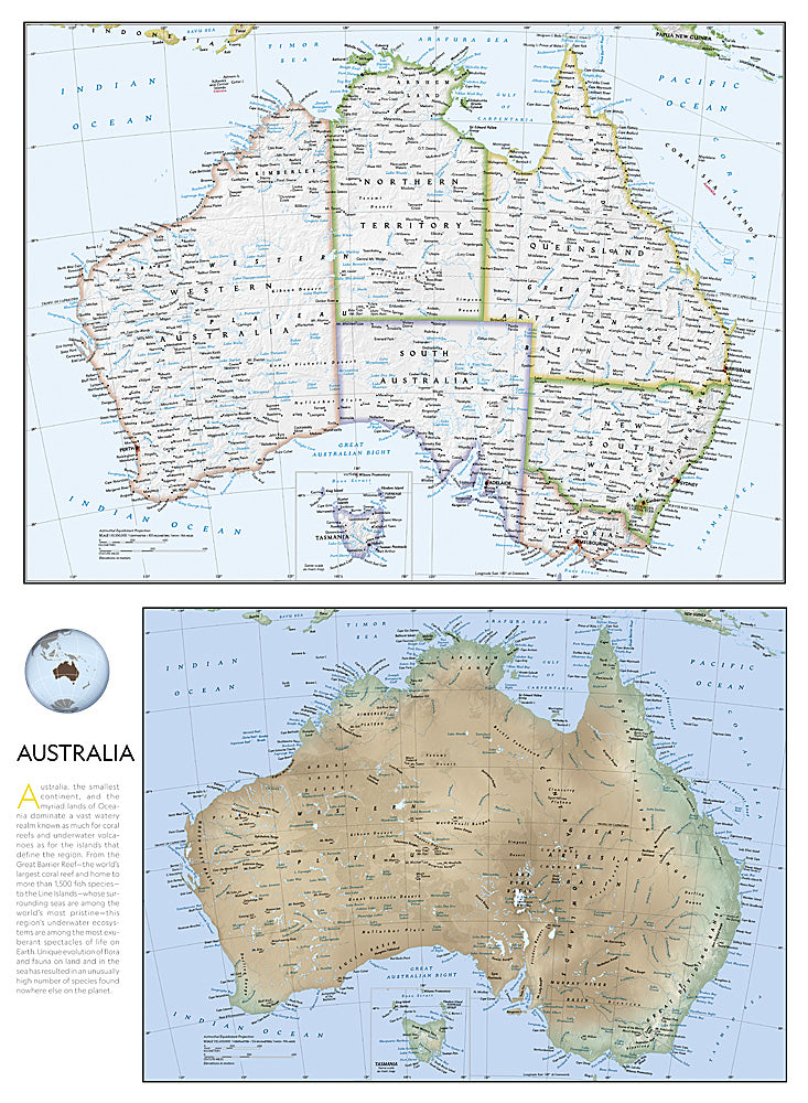Australia & Oceania Folded Reference Map with Flags & Facts by National Geographic - Map Image