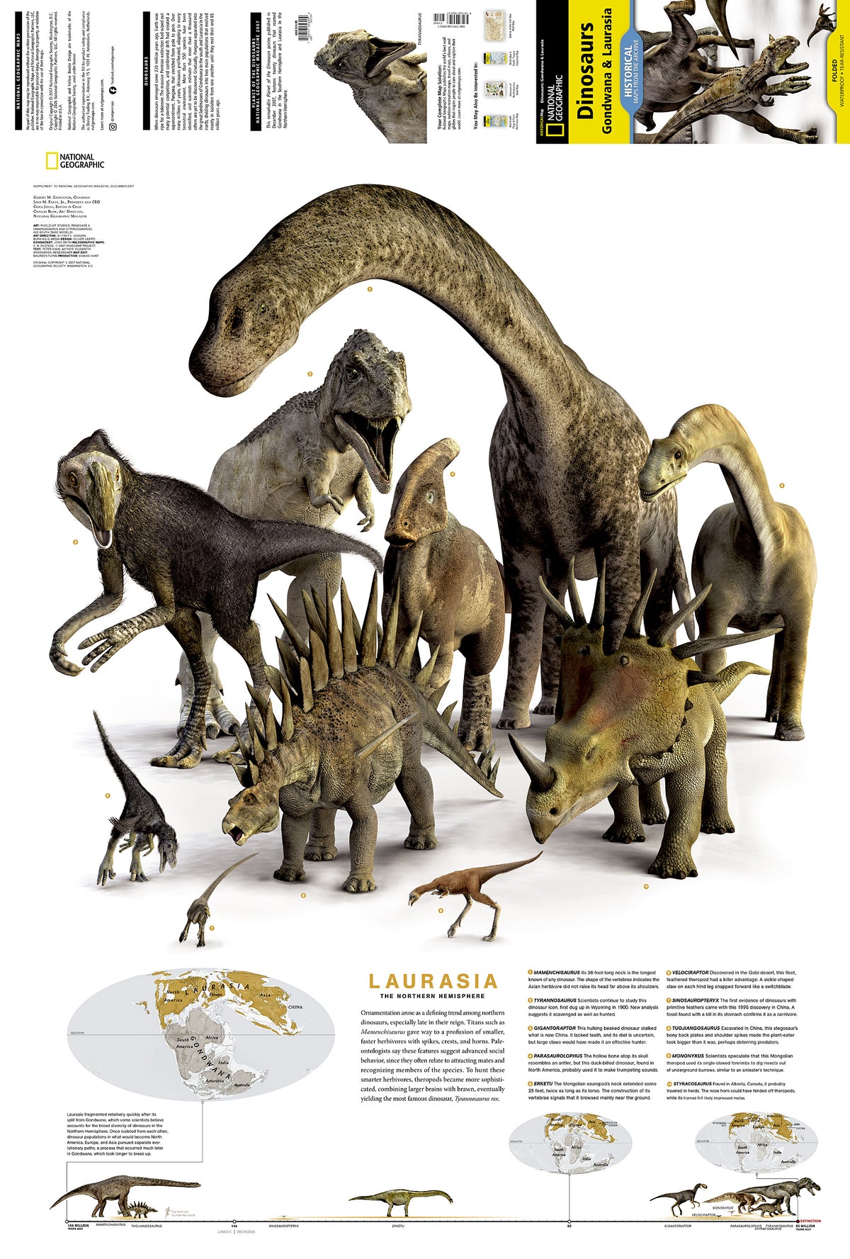 Dinosaurs of Gondwana & Laurasia Folded Reference Map by National Geographic