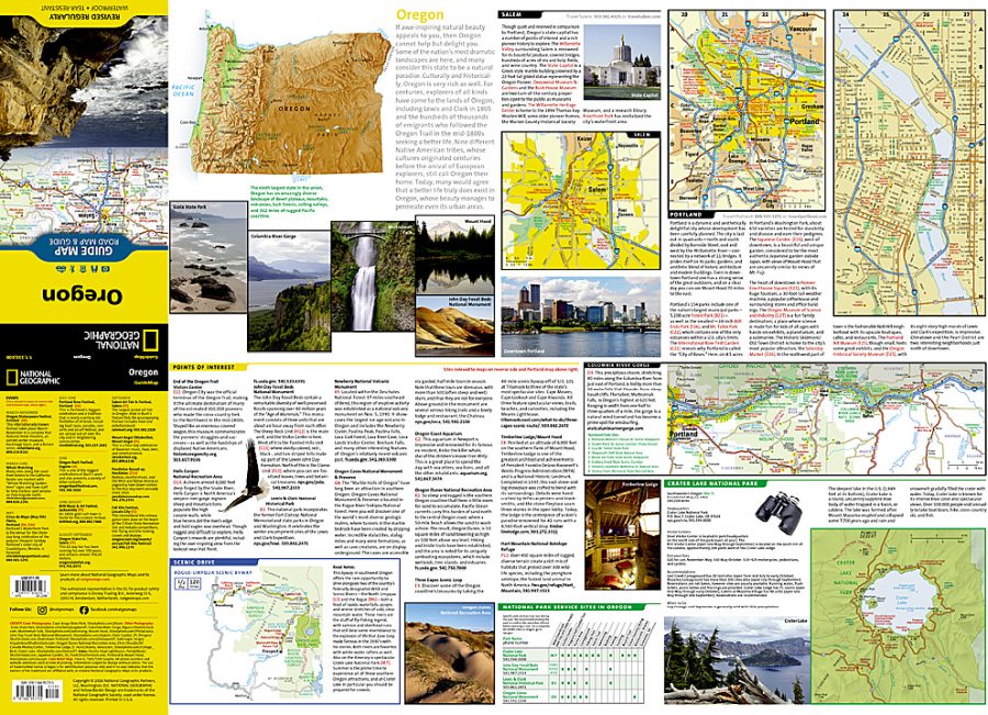 Oregon State Road Map & Guide by National Geographic - Backside