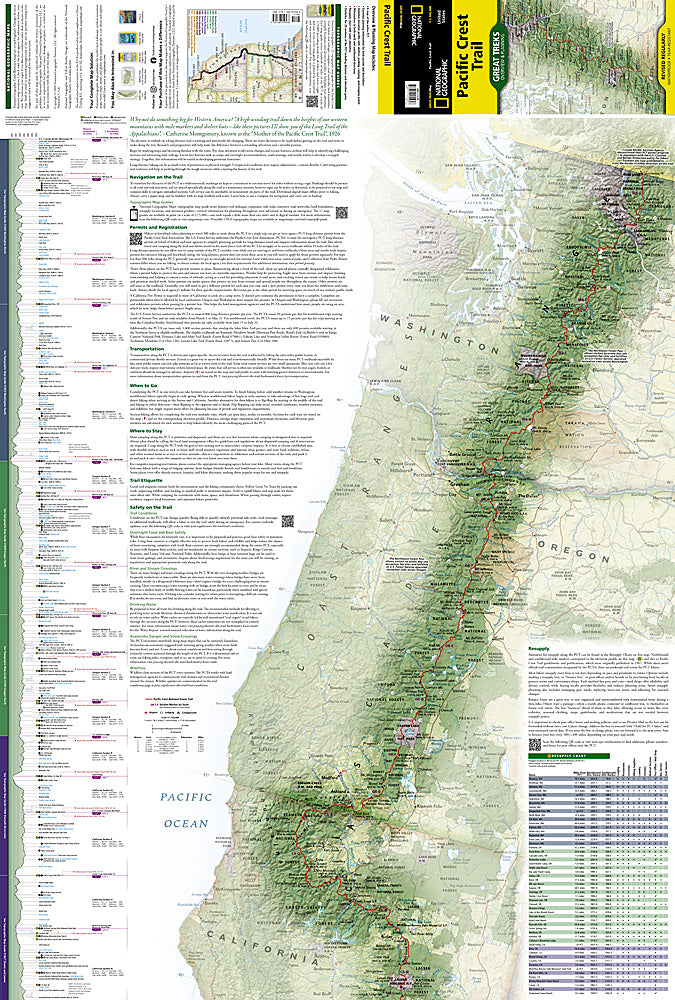 Pacific Crest Trail Great Treks Overview & Planning Map by National Geographic - WA & OR