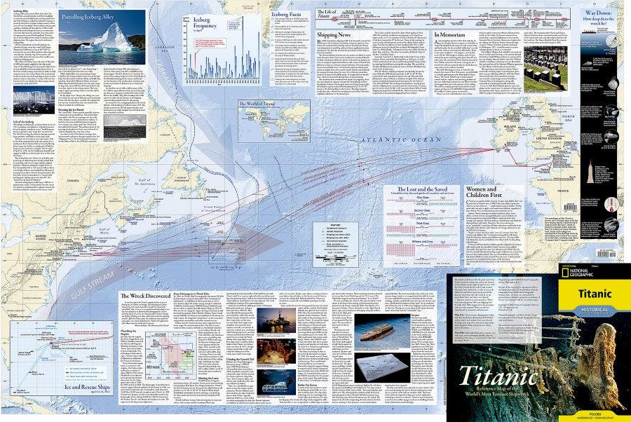 Titanic Historical Reference Map from National Geographic Archives - Route Map