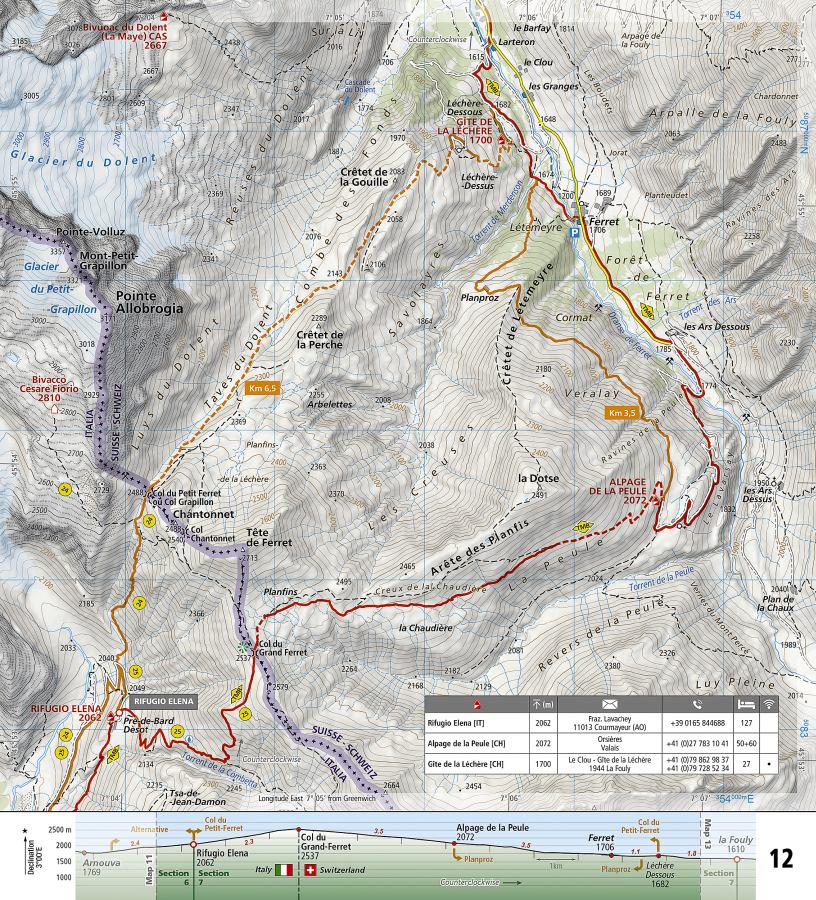 Tour du Mont Blanc Great Treks Topographic Map Guide by Nat Geo #4010 - Map Detail