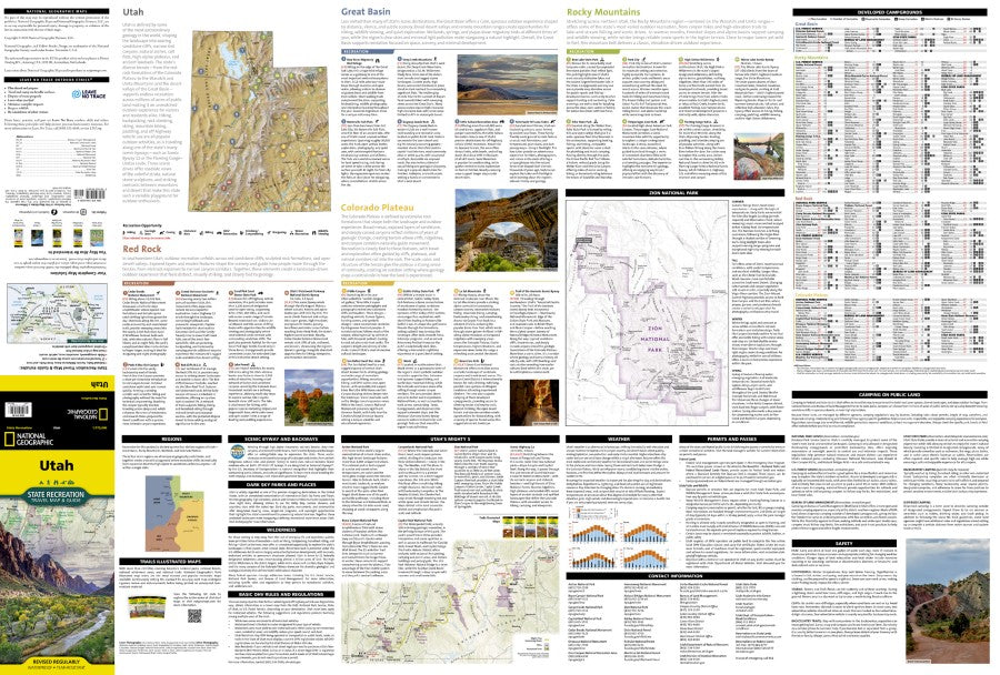 Utah State Recreation Travel Map & Guide by National Geographic - Recreation Information