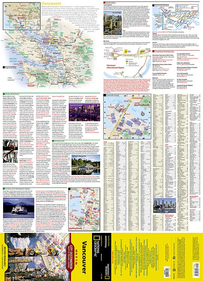 Vancouver, B.C. Destination Map & Travel Guide by National Geographic - Backside