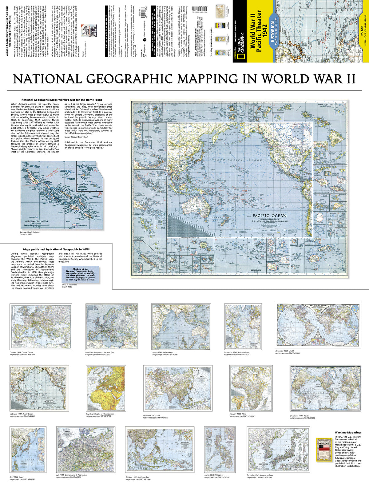 World War II Pacific Theater Folded Historic Map by National Geographic