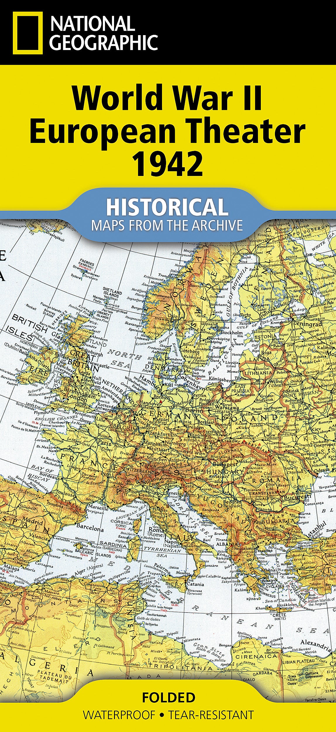 World War II European Theater Folded Historic Map by National Geographic