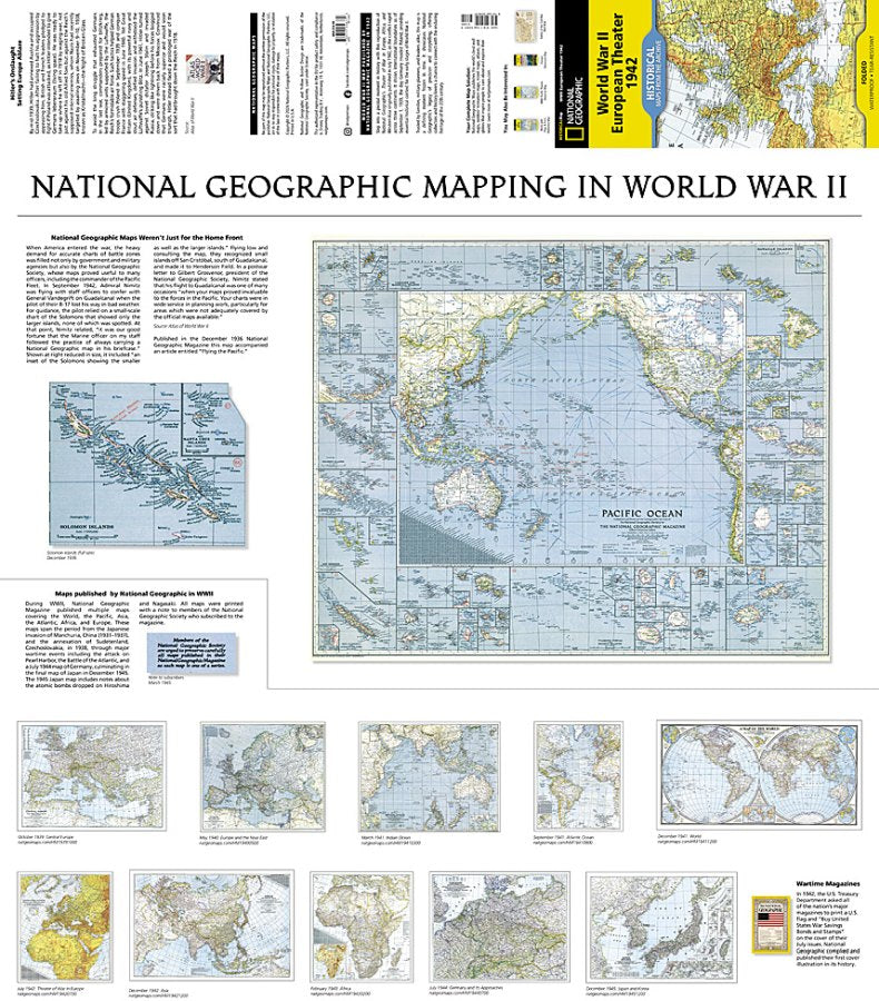 World War II Historic Map European Theater 1942 - Nat Geo Archives - Backside