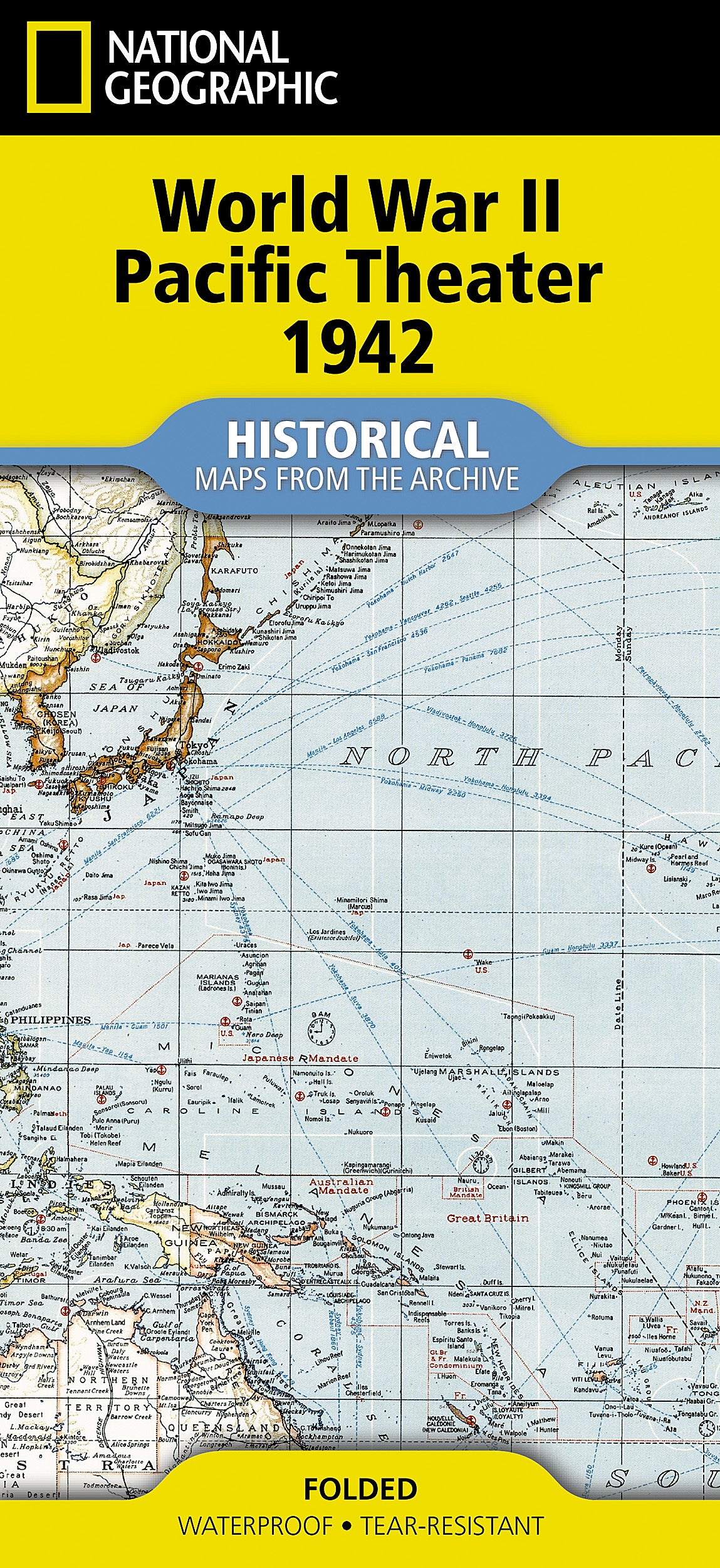 World War II Pacific Theater Folded Historic Map by National Geographic