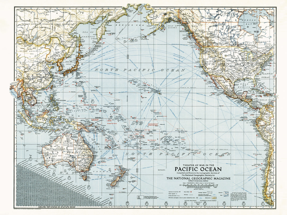 World War II Pacific Theater Folded Historic Map by National Geographic