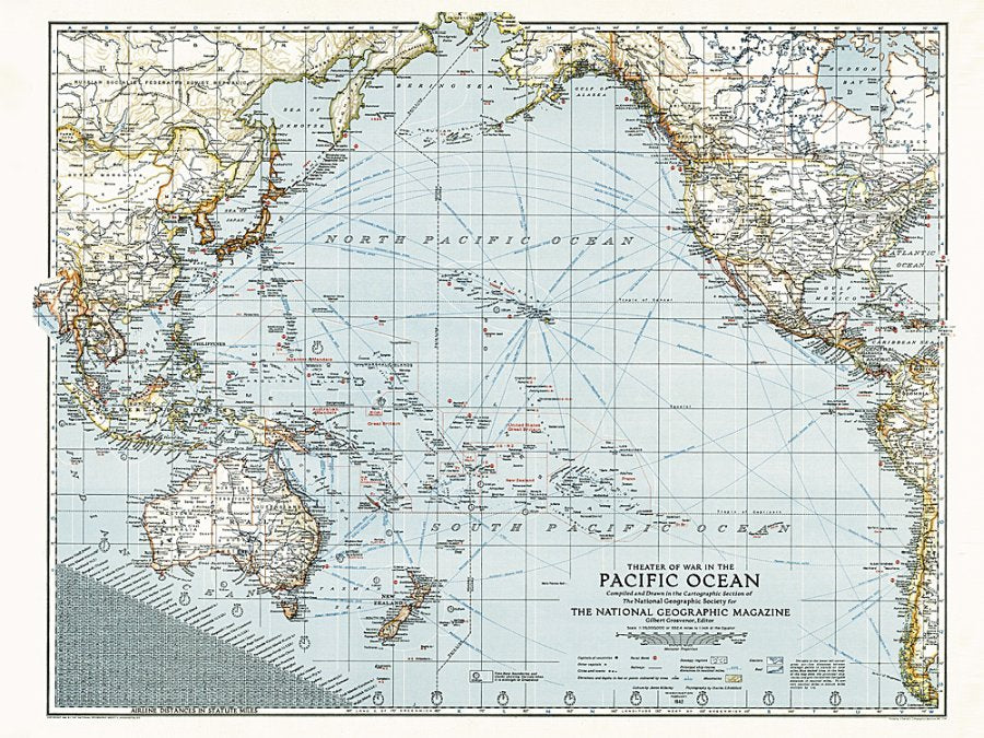 World War II Historic Map Pacific Theater 1942 - Nat Geo Archives - Map