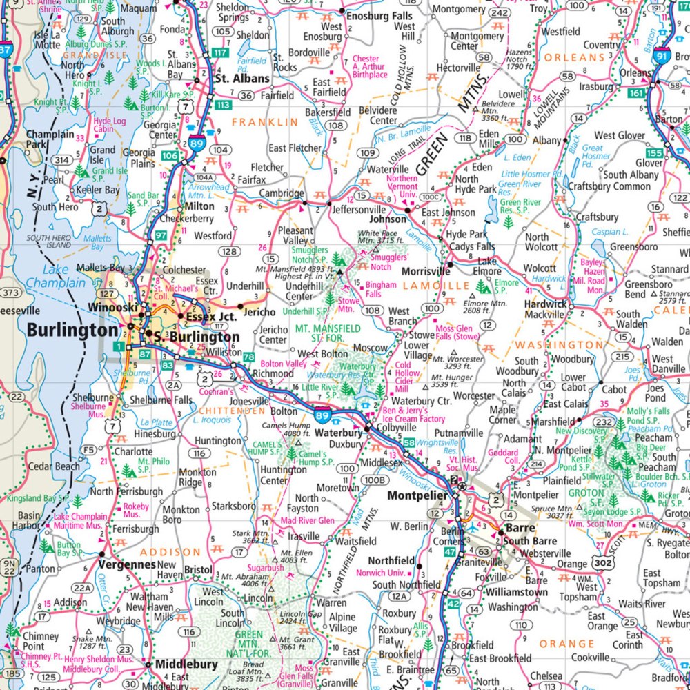 New Hampshire & Vermont State Highway Folded Map by Rand McNally (Easy to Read) - Map Detail