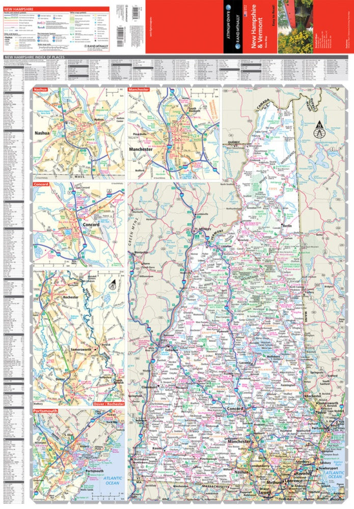 New Hampshire & Vermont State Highway Folded Map by Rand McNally (Easy to Read) - NH Map