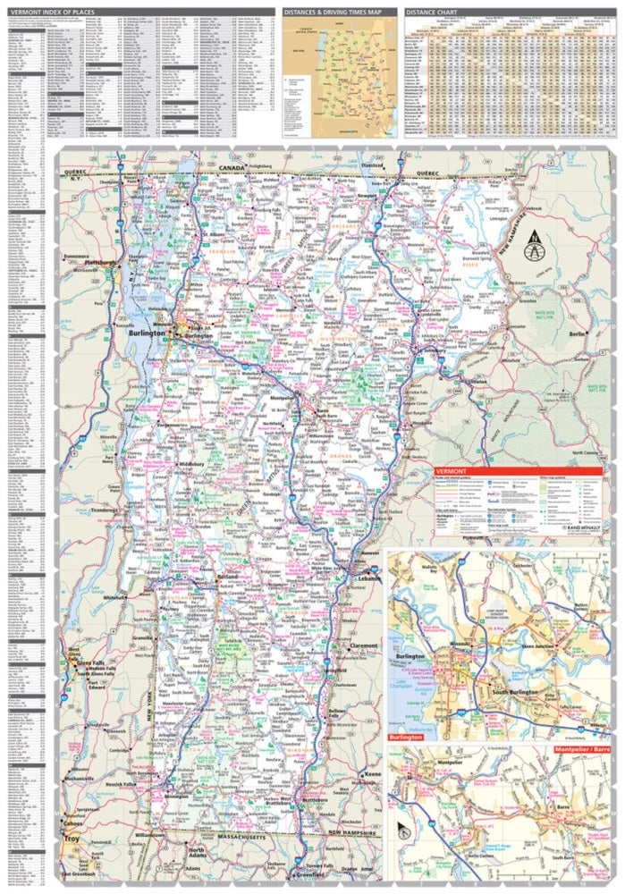 New Hampshire & Vermont State Highway Folded Map by Rand McNally (Easy to Read) - VT Map