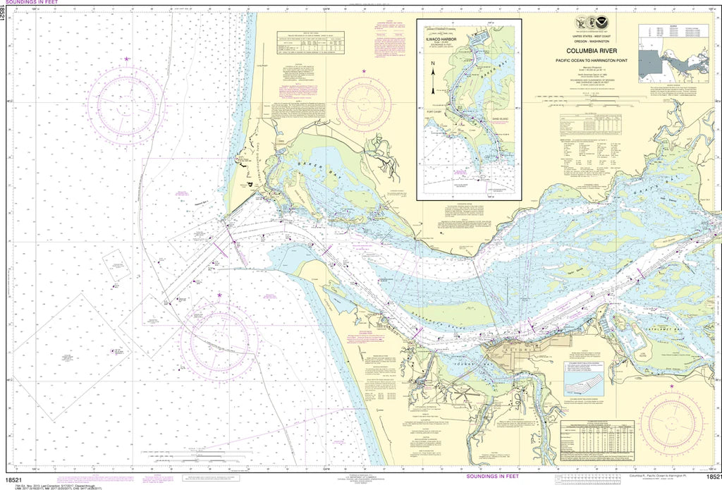 Columbia River Ocean Entrance & Ilwaco Harbor Nautical Chart #18521