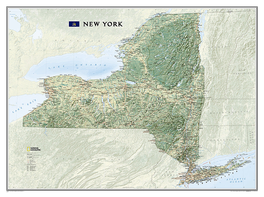 New York State Wall Map By National Geographic Metsker Maps New York Wall Map NGS 