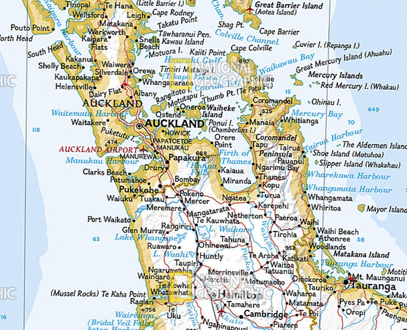 New Zealand Wall Map - Classic Style by National Geographic - Map Detail