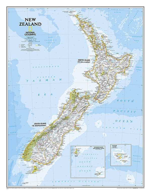 New Zealand Wall Map - Classic Style by National Geographic – Metsker Maps
