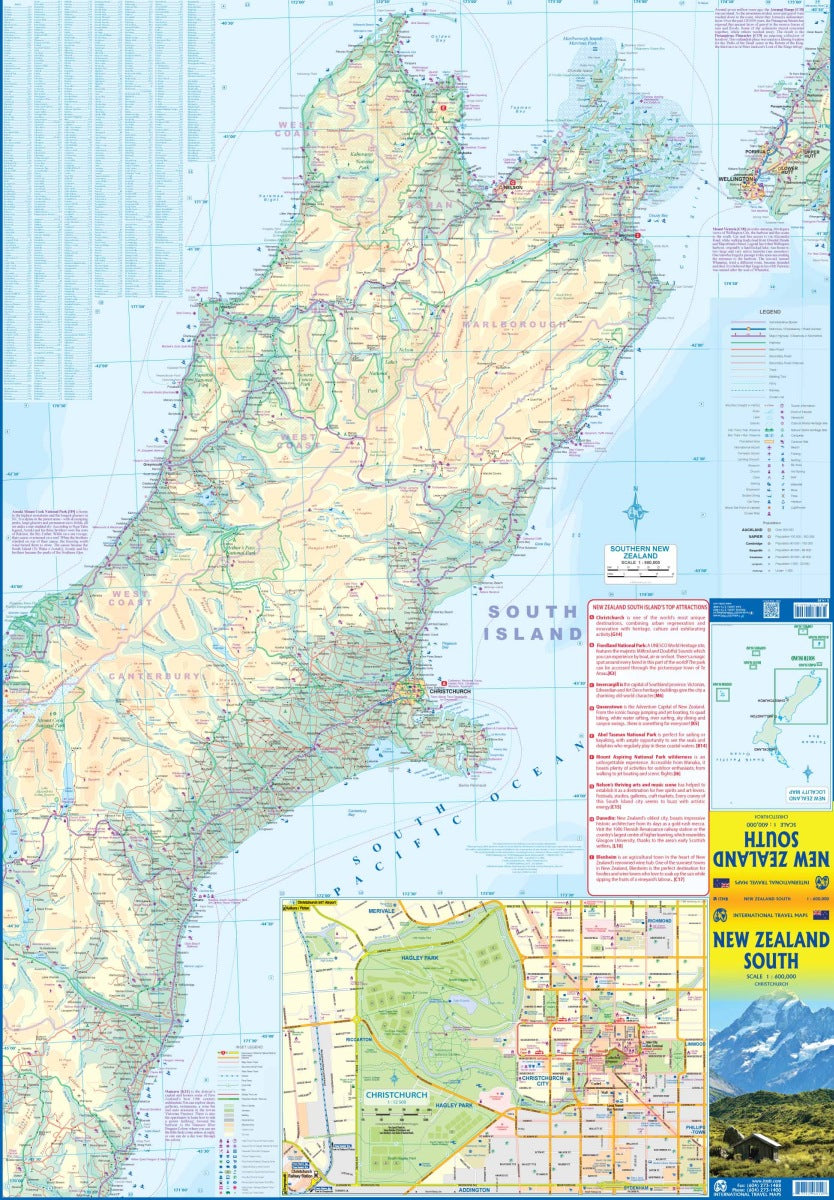 New Zealand South Travel & Reference Map by ITMB - North half Map Detail