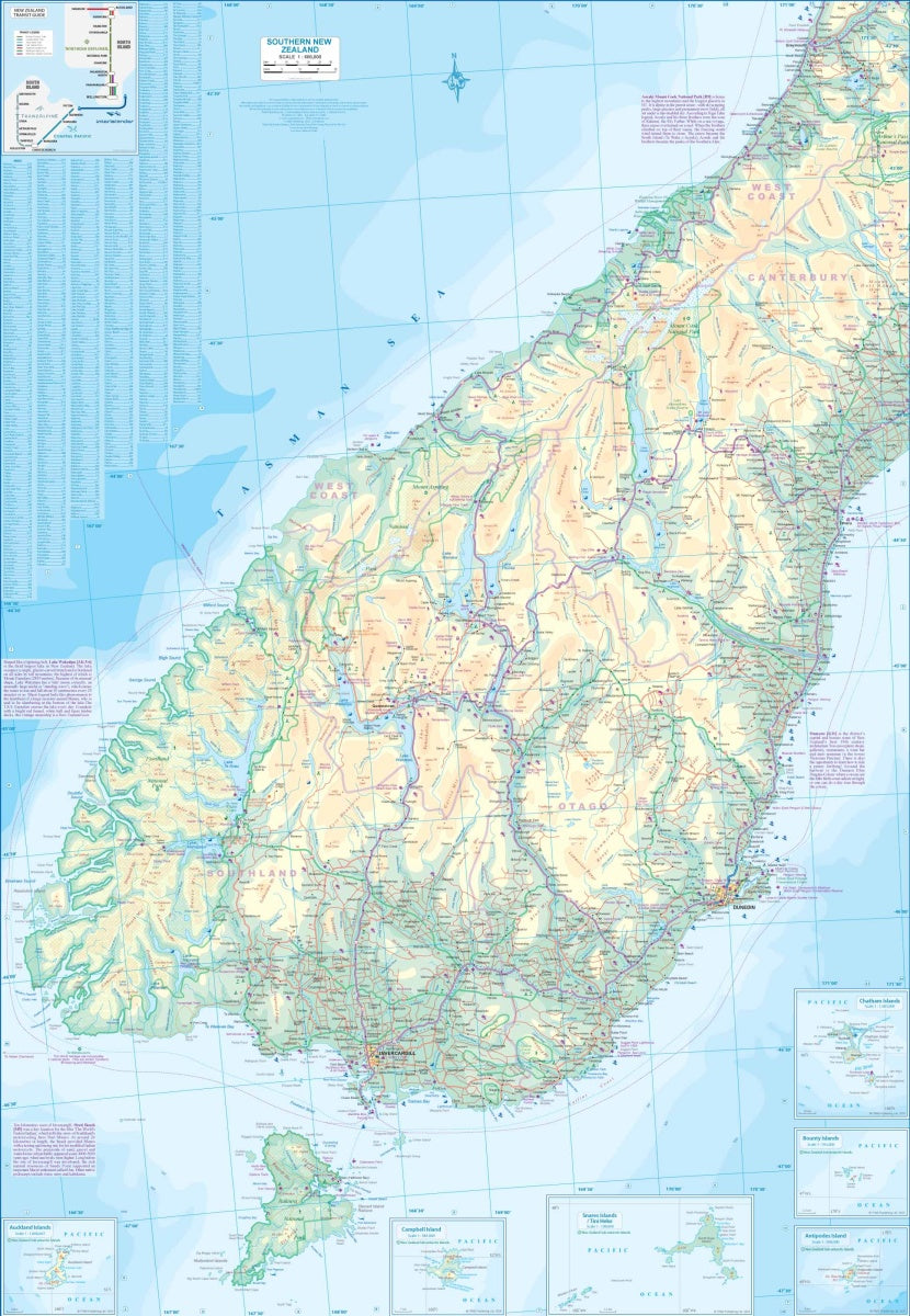 New Zealand South Travel & Reference Map by ITMB - South half Map Detail