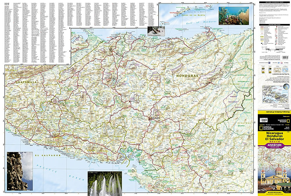 Nicaragua, Honduras & El Salvador Adventure Travel Map by National Geographic - Map Detail
