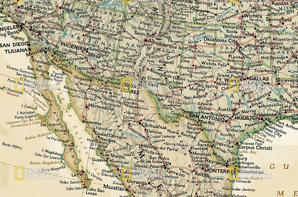 North America Wall Map - Executive Style by National Geographic - Map Detail