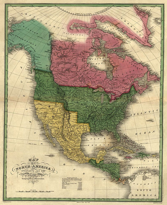 1826 North America Map Antique Reproduction