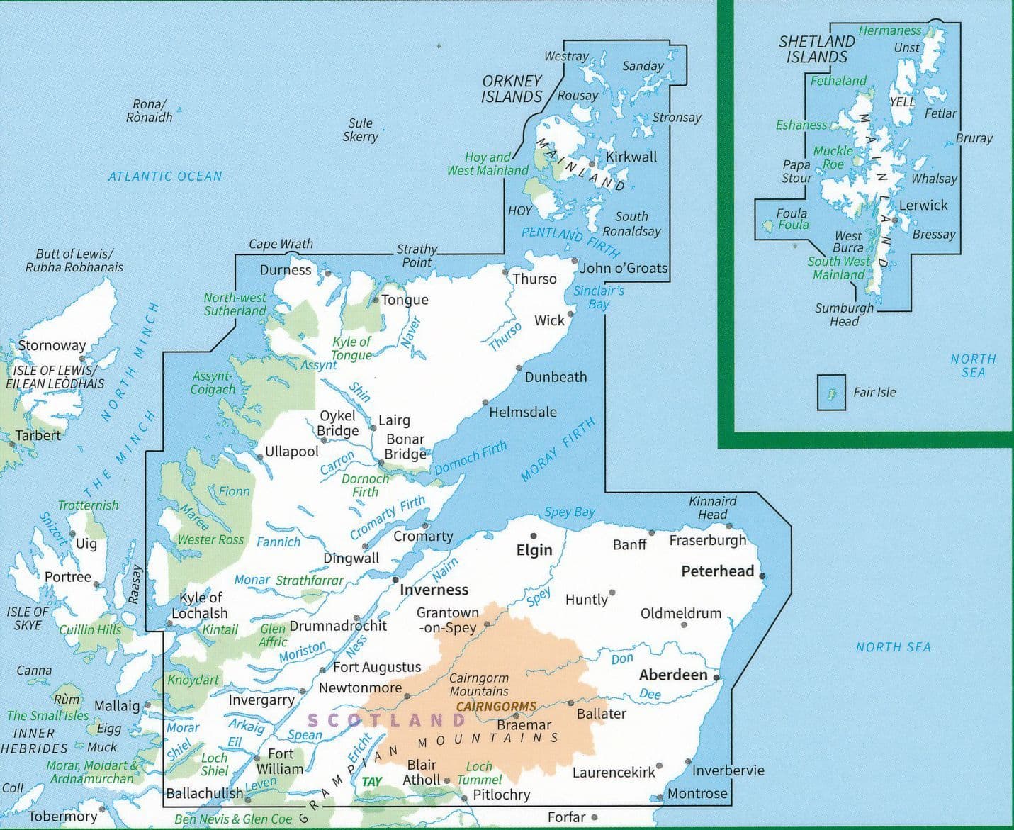 Northern Scotland Road & Reference Map by Ordnance Survey - Map Coverage