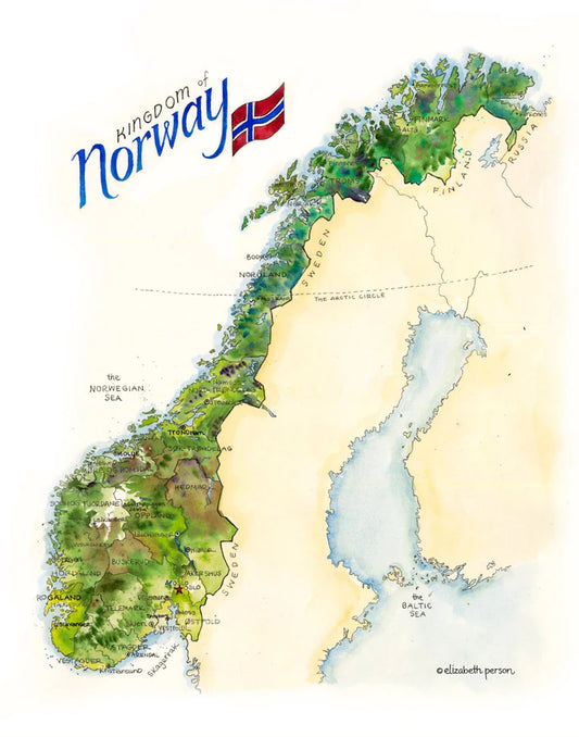 Norway Watercolor Map by Elizabeth Person