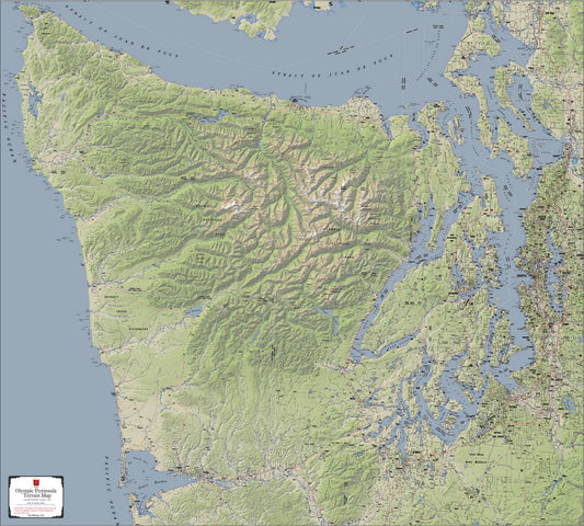 Olympic Peninsula Wall Map with Terrain Shading by Kroll Map Company