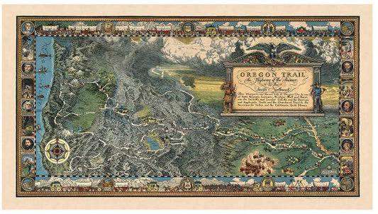 Oregon Trail 1932 Antique Map Reproduction