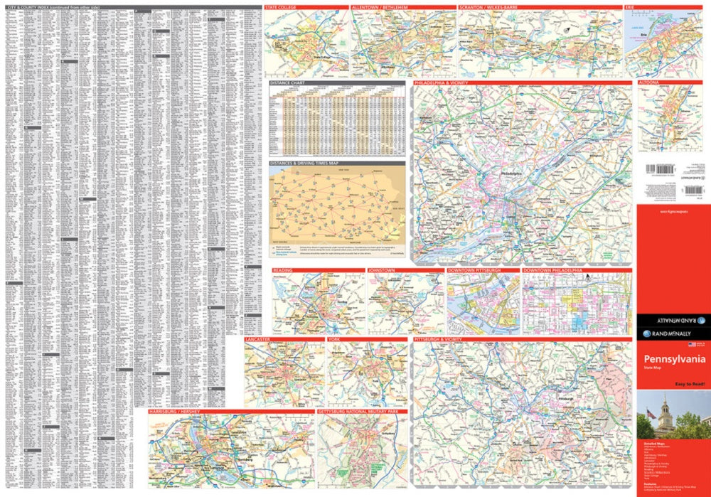 Pennsylvania State Highway Folded Map by Rand McNally (Easy to Read) - Backside Map Insets