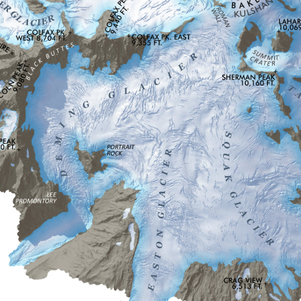 Glaciers of Mount Baker Souvenir & Reference Map - Detail (Portrait Rock)
