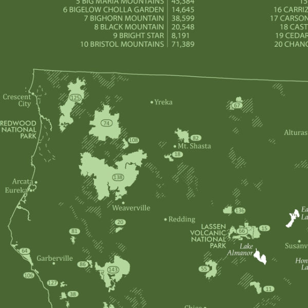 California Wilderness Reference Map / Poster - Detail