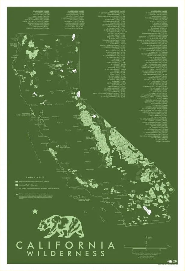 California Wilderness Reference Map / Poster