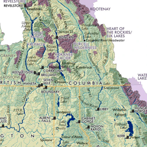 Columbia River Watershed Reference Map - B.C. Detail