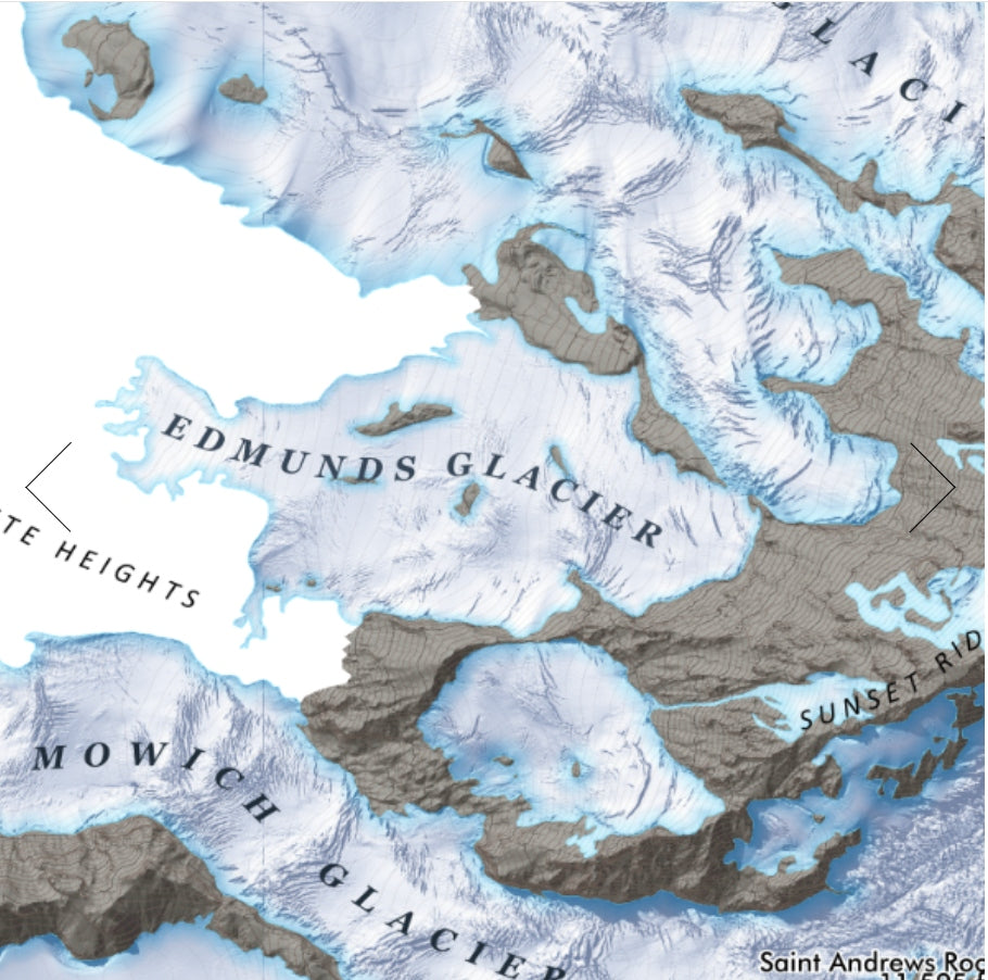 Glaciers of Mount Rainier Souvenir & Reference Map (Large) - Detail Edmunds Glacier