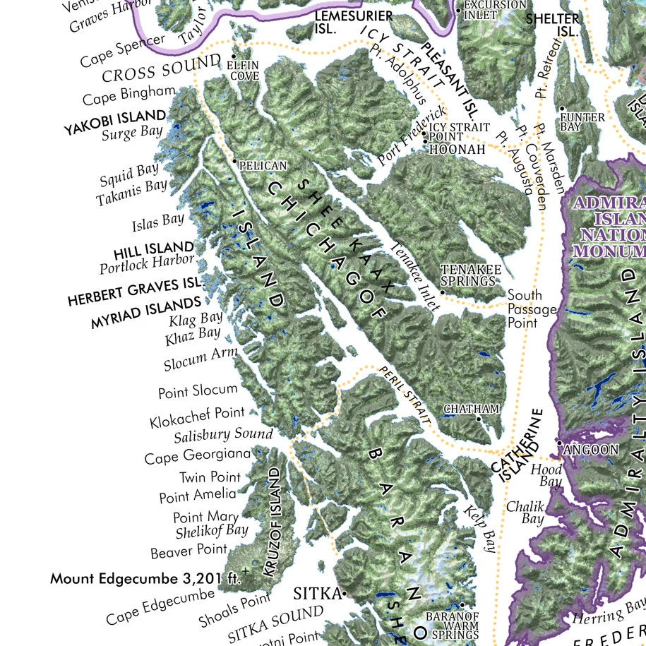 Inside Passage of Southeast Alaska Souvenir & Reference Map - Detail Chichagof Island