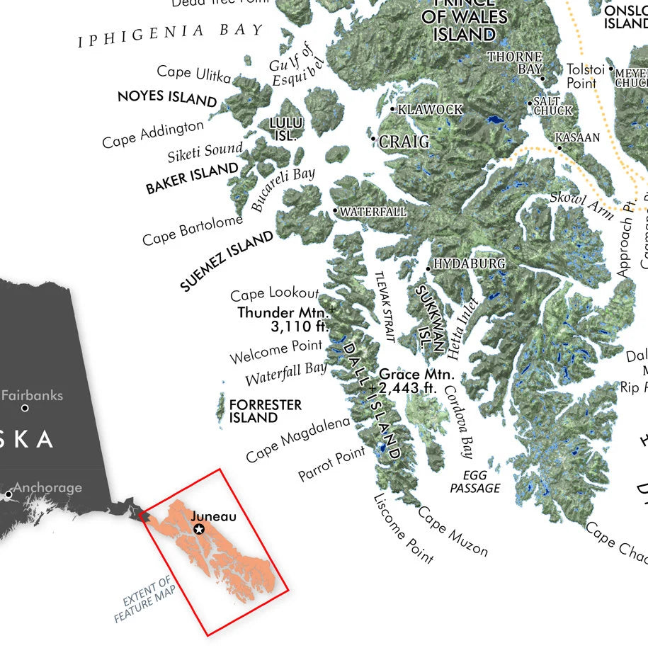 Inside Passage of Southeast Alaska Souvenir & Reference Map - Detail Prince of Wales Island