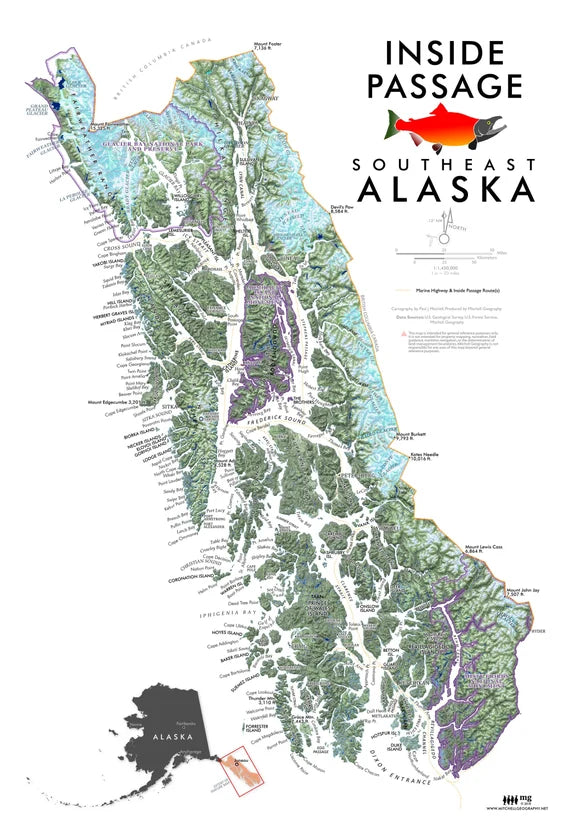 Inside Passage of Southeast Alaska Souvenir & Reference Map