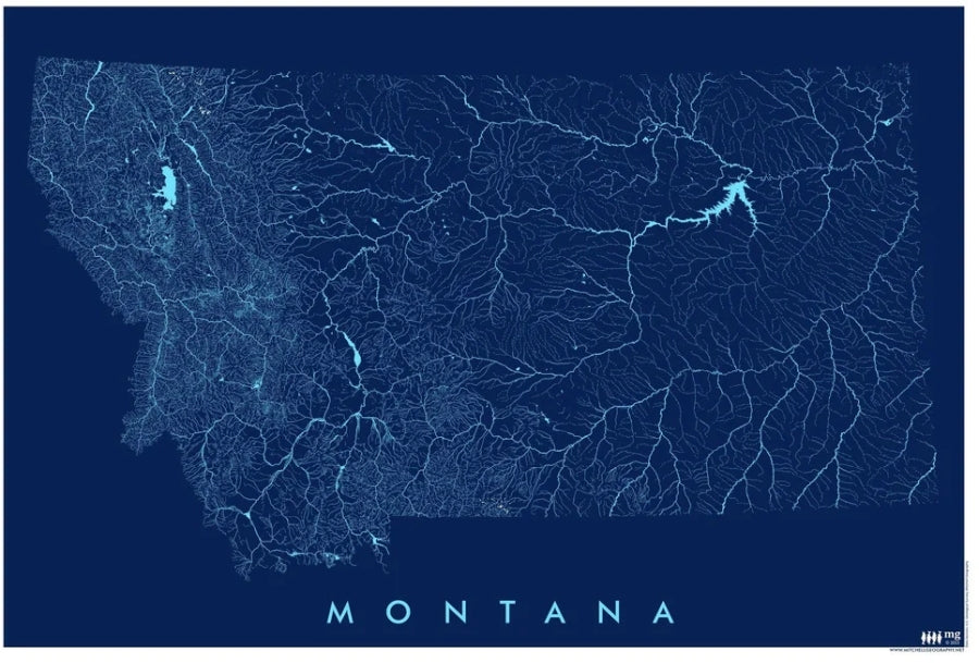 Montana State Rivers / Hydrology Map