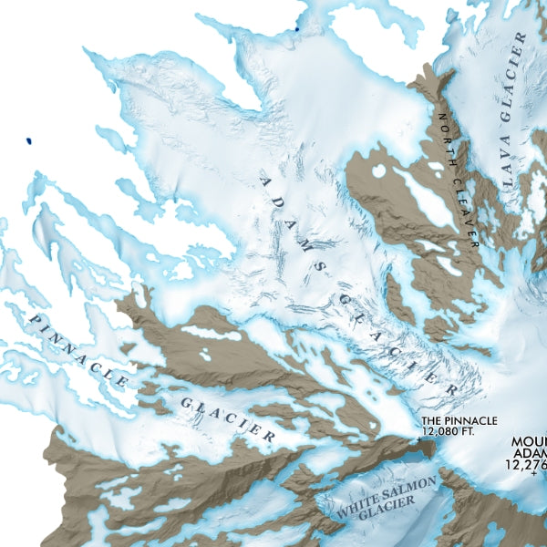 Glaciers of Mount Adams Souvenir & Reference Map - Detail