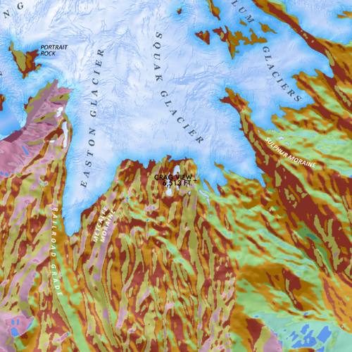 Mount Baker Slope Aspect Reference Map & Poster - Detail