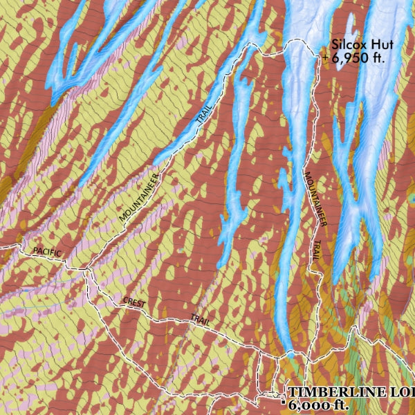 Mount Hood Slope Aspect Reference Map & Poster - Silcox Hut Detail