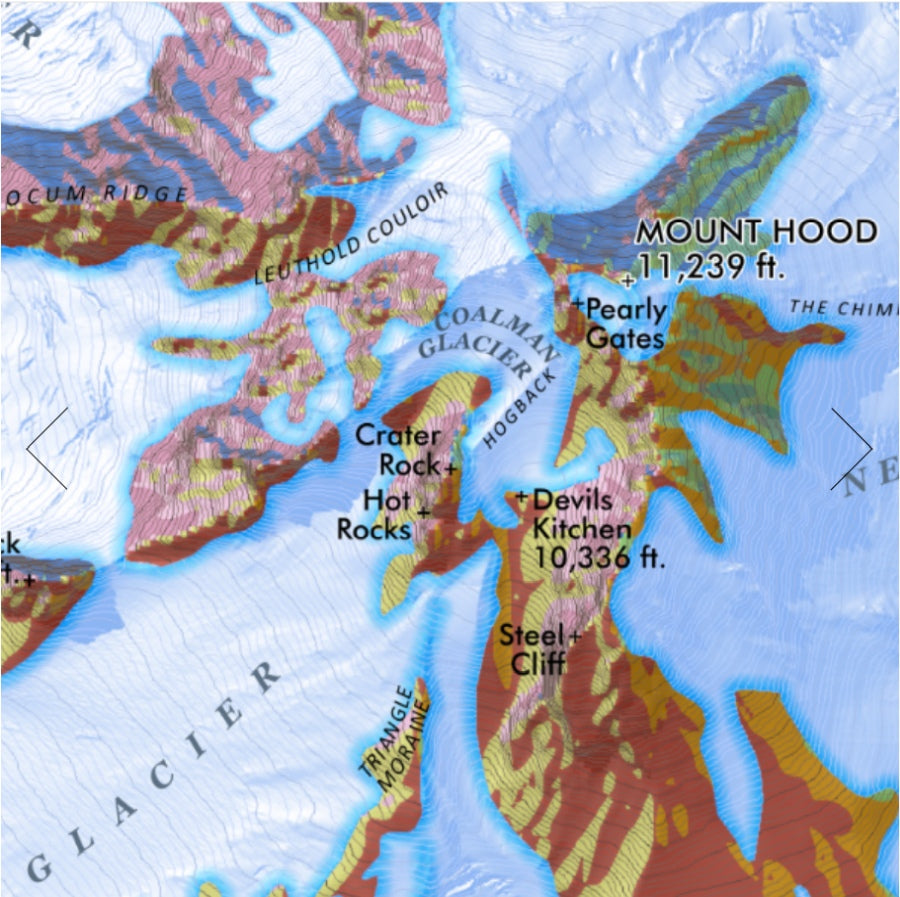 Mount Hood Slope Aspect Reference Map & Poster - Devils Kitchen Detail