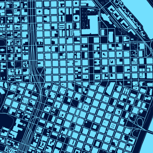 Portland City Art Map - Navy Monochrome - Detail